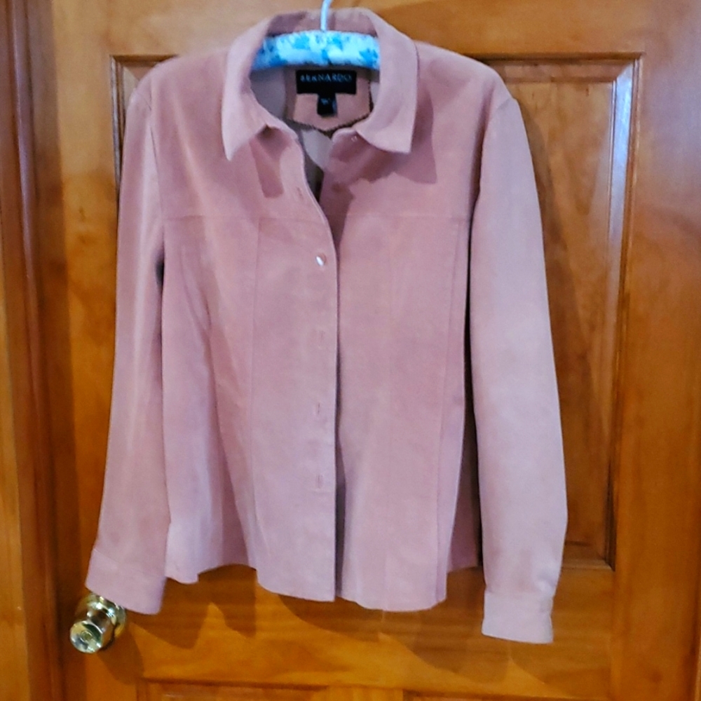 100% Suede Leather Shacket Shirt/ Jacket Bernardo Sz L Pink